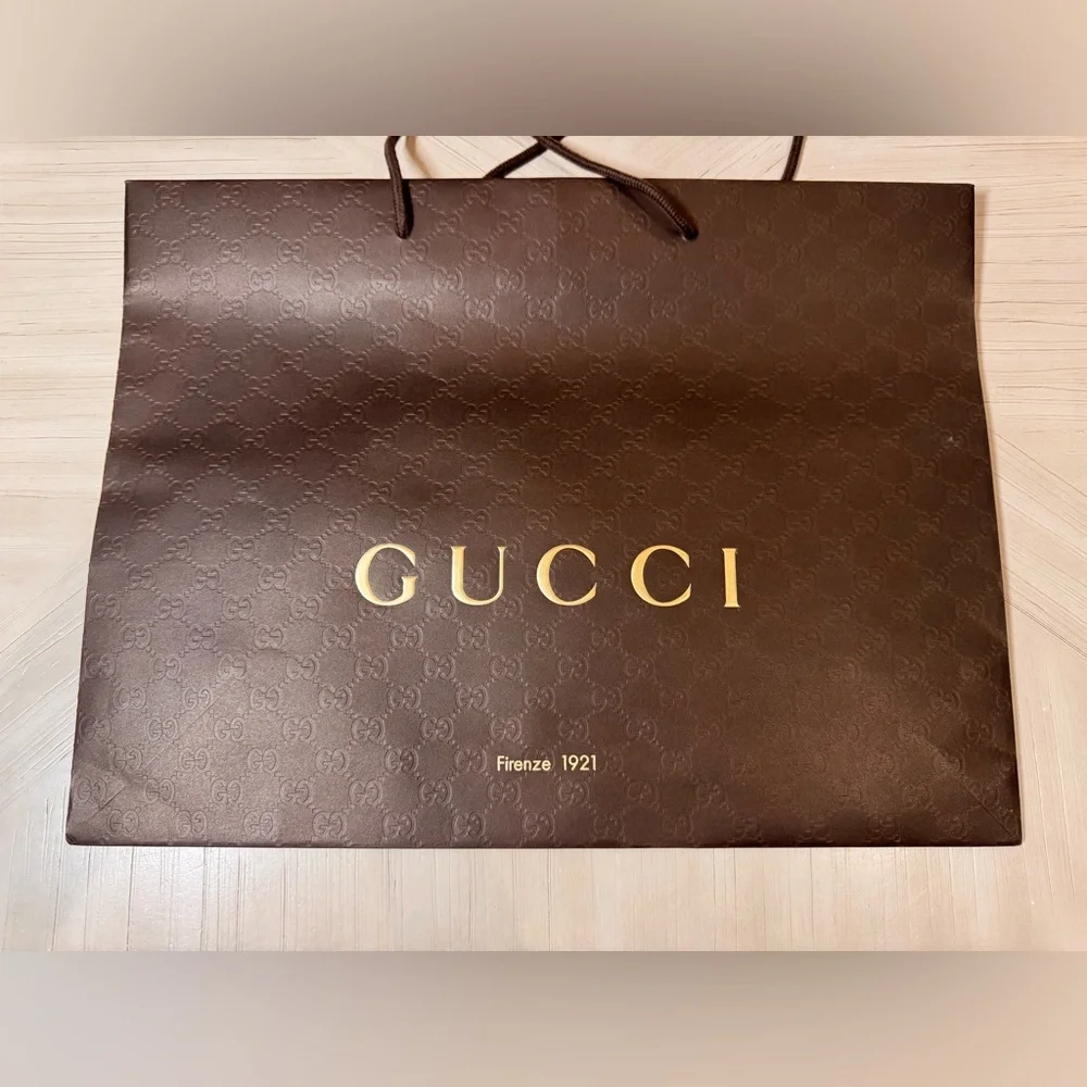 Authentic Gucci Large Brown Shopping Bags Set of 2 Gift Bags 14” x 19” Mint